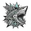 shark biting a skull tattoo design idea