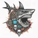 shark biting a skull tattoo design idea