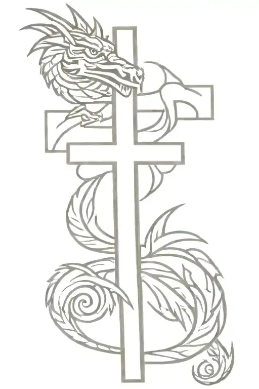 small cross with Aztec dragon wrapped tattoo design idea