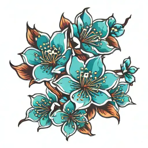 turquoise cherry blossom flowers tattoo design idea