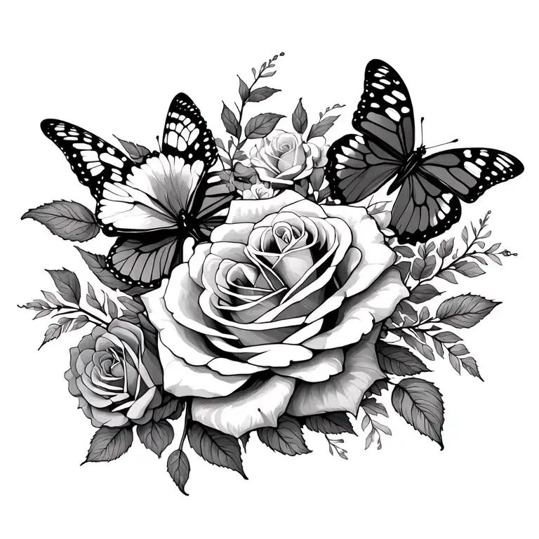 roses and butterflies and XVII . III . MMII. tattoo design idea
