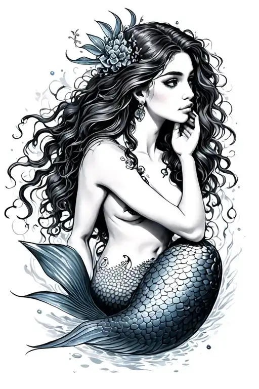mermaid playing tattoo design idea