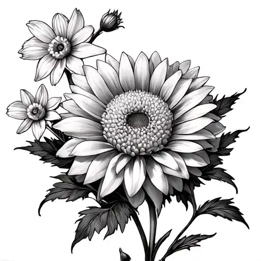 chrysanthemum and aster and 2 narcissus tattoo design idea