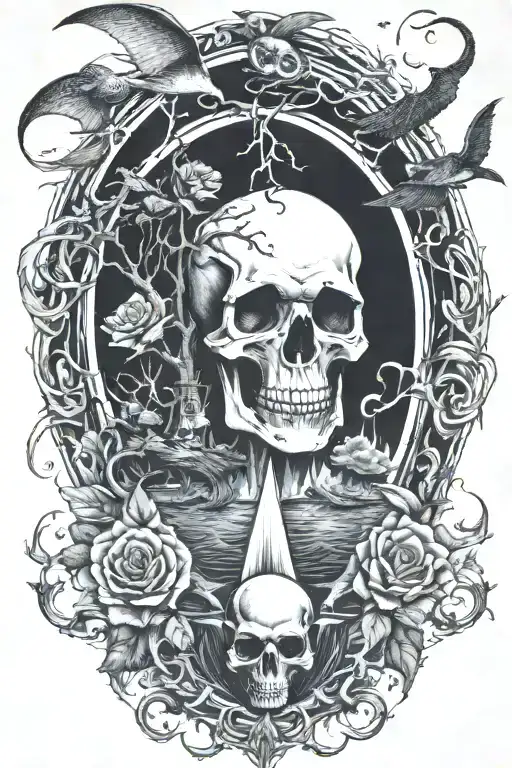 eyeball pyramid dragon roses skull tattoo design inspired tattoo with a big tree waterfall moon whale nasty bird snakes  tattoo design idea