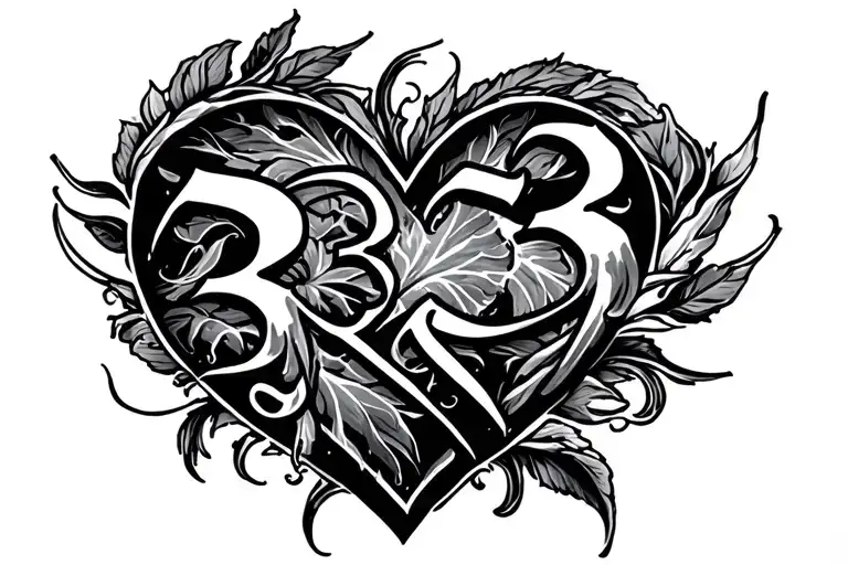333 in heart shape tattoo design idea