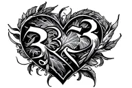 333 in heart shape tattoo design idea