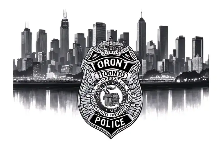 Toronto sky line with Toronto police badge intertwined tattoo design idea