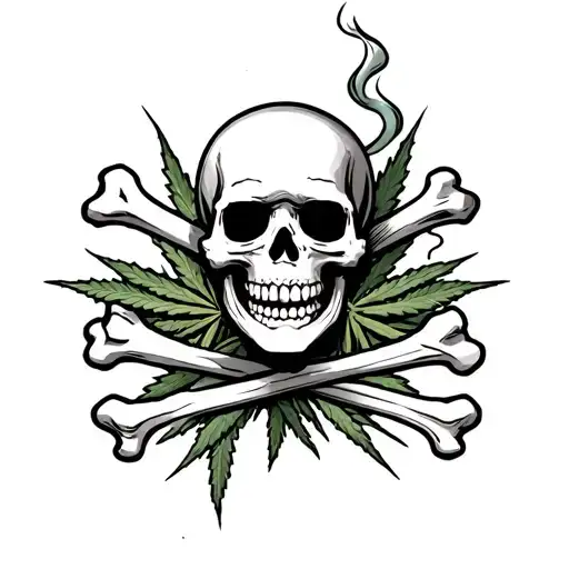 one piece jolly roger, weed , joint, smoke, skull and cross bones with 2 sets of crossed bones for a 8 pointed star tattoo design idea
