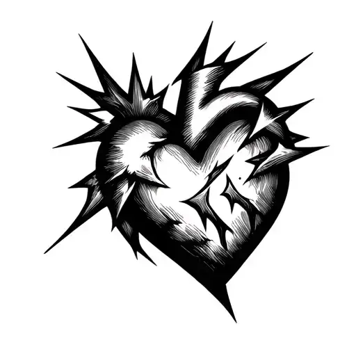 Make a black and white tattoo design that is a combination between a heart and a 3-pointed lightning bolt. tattoo design idea