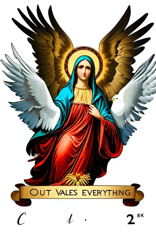 loyalty out values everything virgin mary 2 doves tattoo design idea