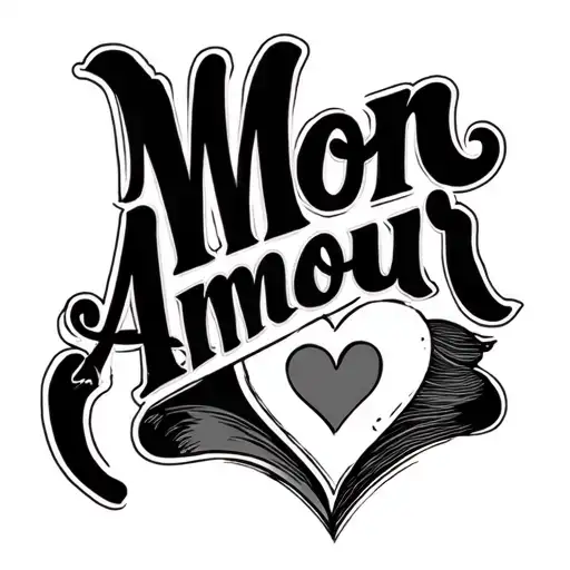 "Mon amour" heart tattoo design idea