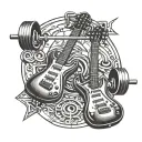 2 eletric guitars crossed and a barbell with weights making a letter A tattoo design idea
