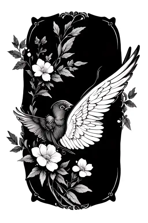 wings and flowers  tattoo design idea