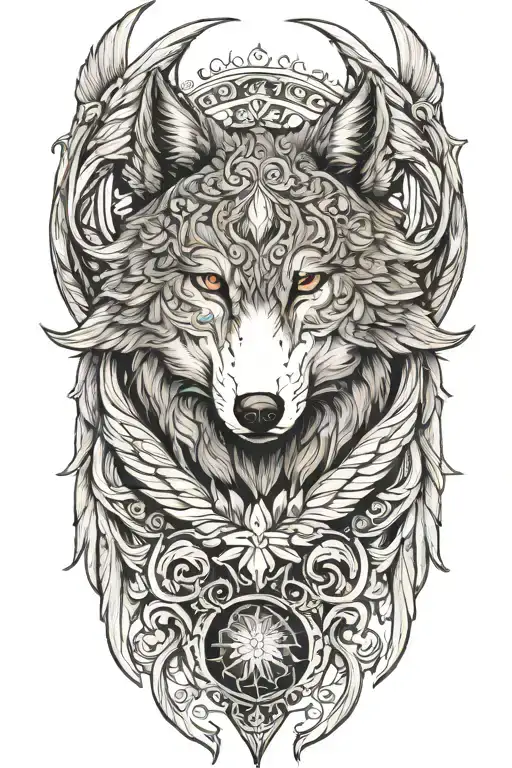 Wolf with angel wings tattoo design idea