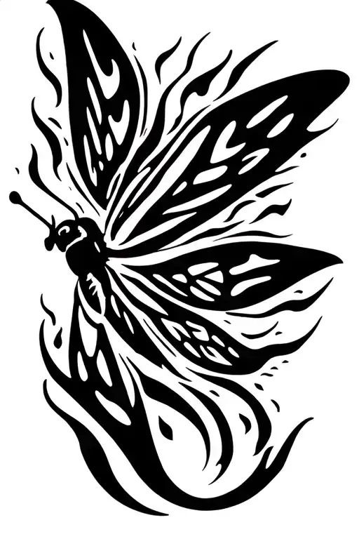 Moth Flying close to flaming tattoo design idea