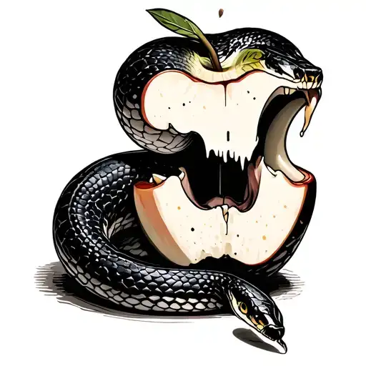 snake and apple with a bite taken tattoo design idea