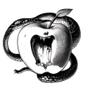 snake and apple with a bite taken tattoo design idea