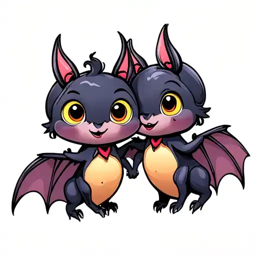 two cute bats that are best friends tattoo design idea