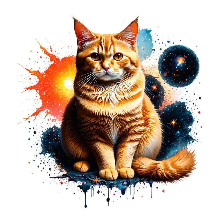 "Koda Red Supernova " ginger cat sitting tattoo design idea