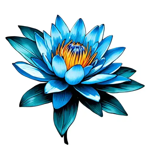 blue water lily flower fine line tattoo tattoo design idea