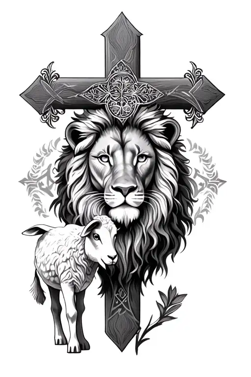 lion and lamb 3 crosses tattoo design idea