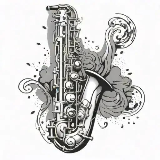 soprano saxophone with skin tear background black tattoo design idea