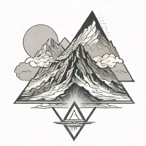 mt doom in a triangle with two people tattoo design idea