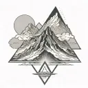 mt doom in a triangle with two people tattoo design idea