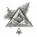 mt doom in a triangle with two people tattoo design idea