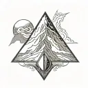 mt doom in a triangle with two people tattoo design idea