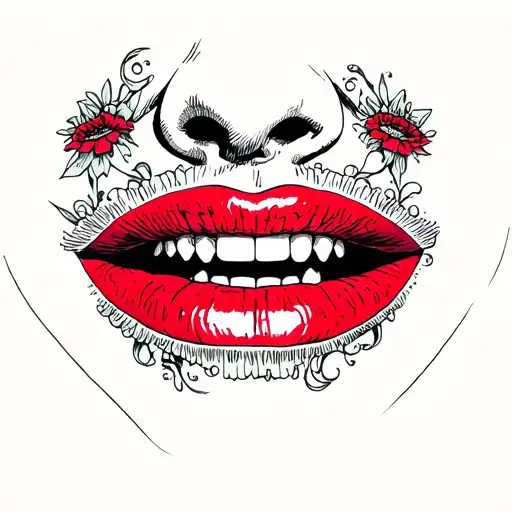 mouth w red lips and teeth psychedelic tattoo on a person's tattoo design idea