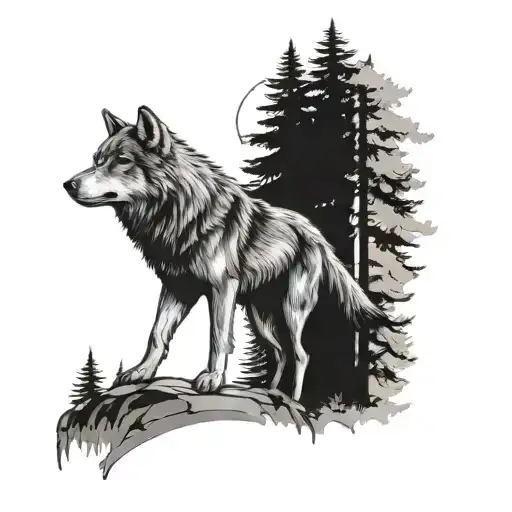 two wolves forest tattoo design idea