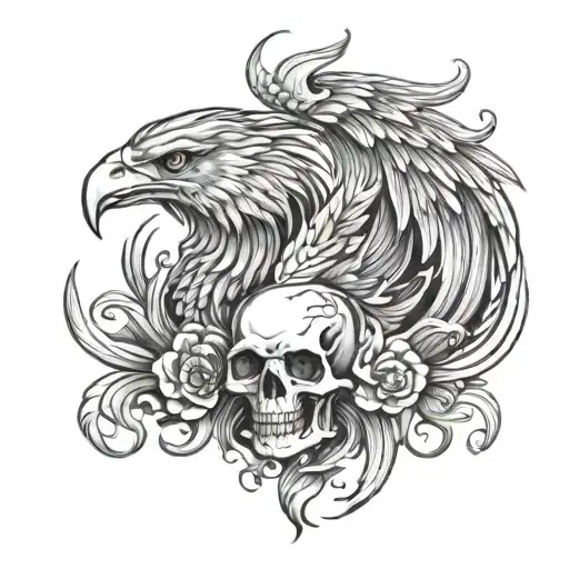 Skull and Phoenix tattoo design idea