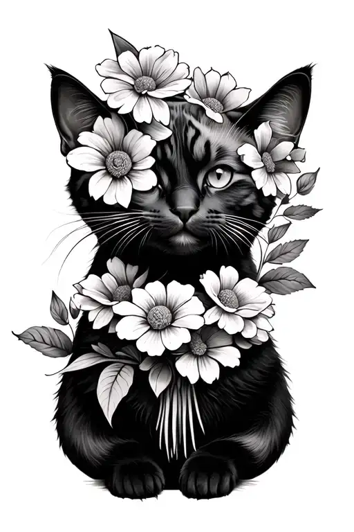 Cat Flower Bouquet" Tattoo Design tattoo design idea