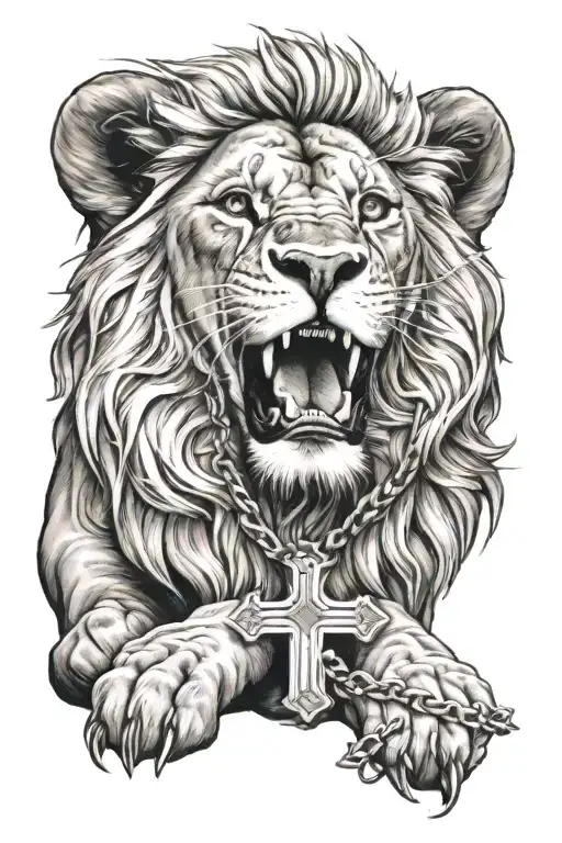 Lion with a cross necklace tattoo design idea