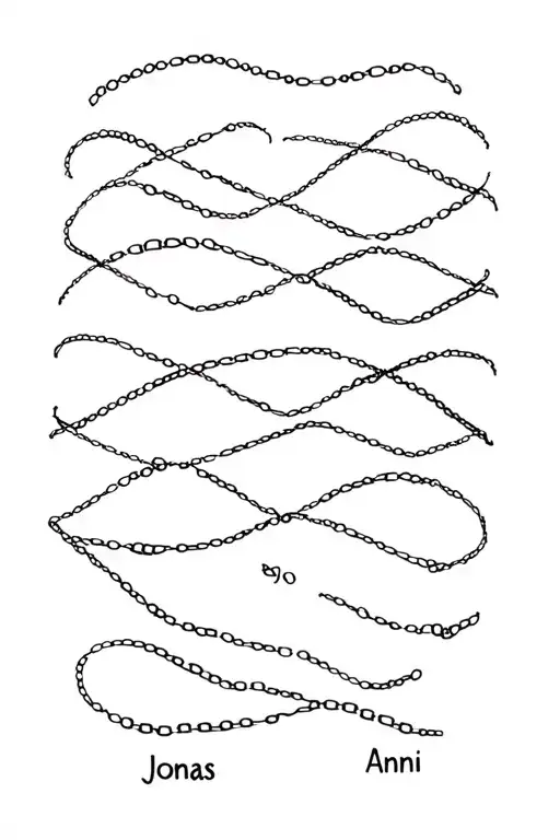 Several waves together to a chain around the thigh. With the names Jonas and Anni. tattoo design idea