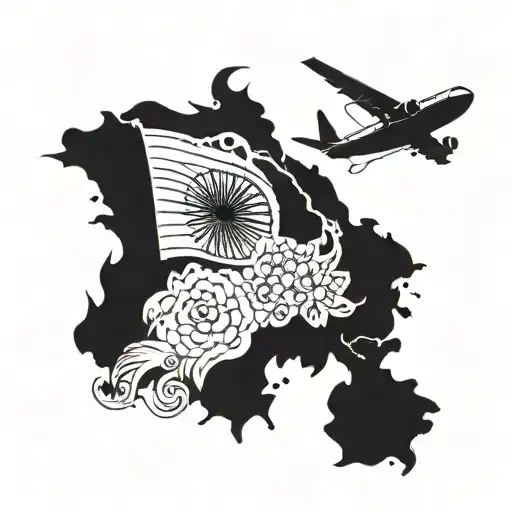 Indian with a Colombia flag with a plane flying tattoo design idea