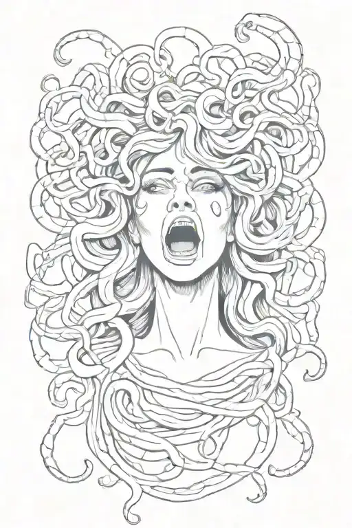 Medusa screaming bloody tattoo design idea