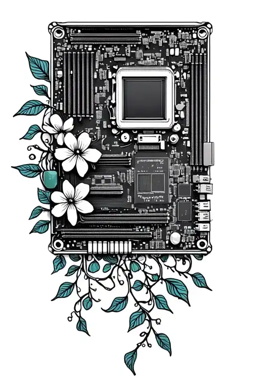 motherboard, computer, flower, vine tattoo design idea
