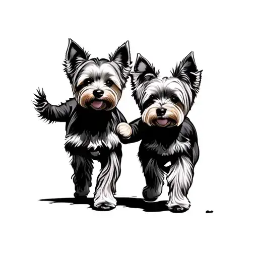 Yorkie with mom and son walking tattoo design idea