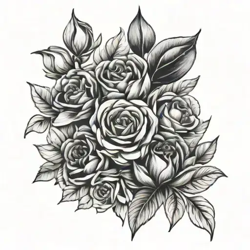 April, August, September, December birth flower bouquet tattoo design idea