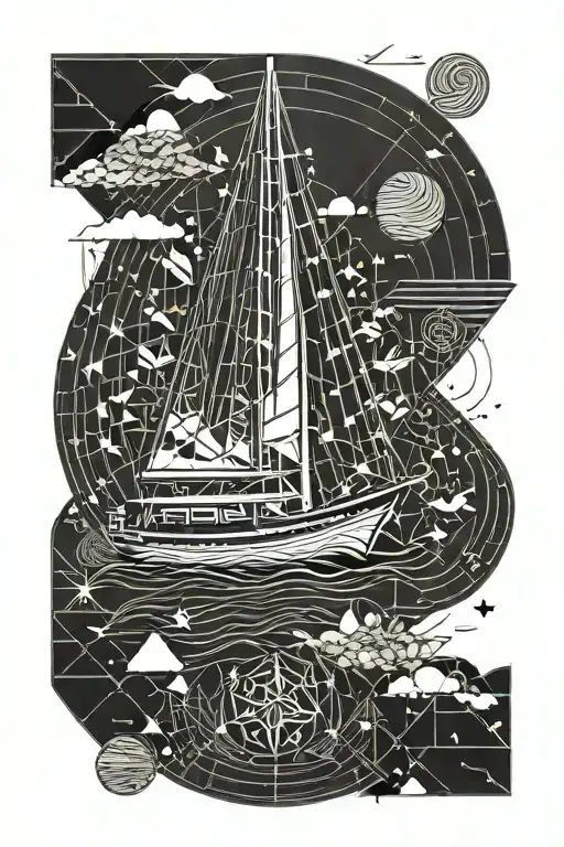 Sailing boat and phrase tattoo design idea