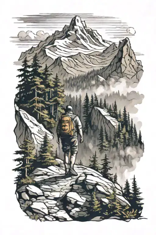 trail up a mountain with a hiker taken from a forrest tattoo design idea