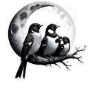 5 birds family, moon tattoo design idea