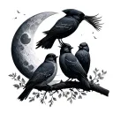 5 birds family, moon tattoo design idea