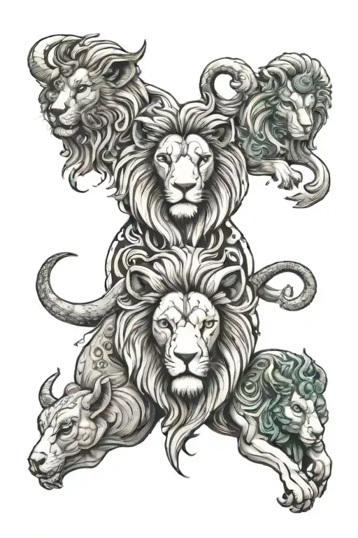 1 Mother Leo with 2 sons that are capricorn, 1 Daughter that is a Aries, and 1 son is a leo tattoo design idea