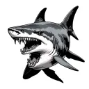 Old, scarred, agressive shark, missing some teeth, it should start from my shoulder and the final point on my tricep tattoo design idea