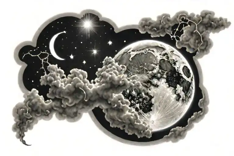 moon shining with stars and clouds surrounding tattoo design idea
