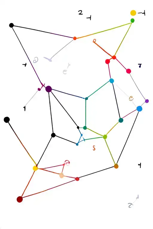 Geometric pisces constellation tattoo with coloured shapes and straight lines connecting so it looks mathematical.  tattoo design idea