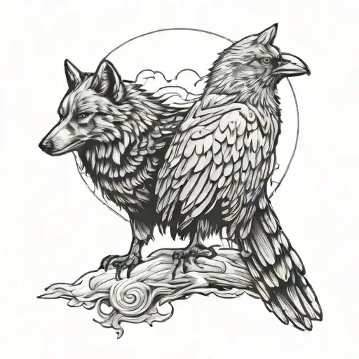 crow and wolf tattoo design idea